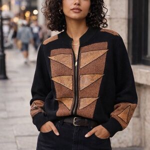 Vintage Antonella Preve New York Leather & Knit Zip-Up Sweater Jacket – Size L